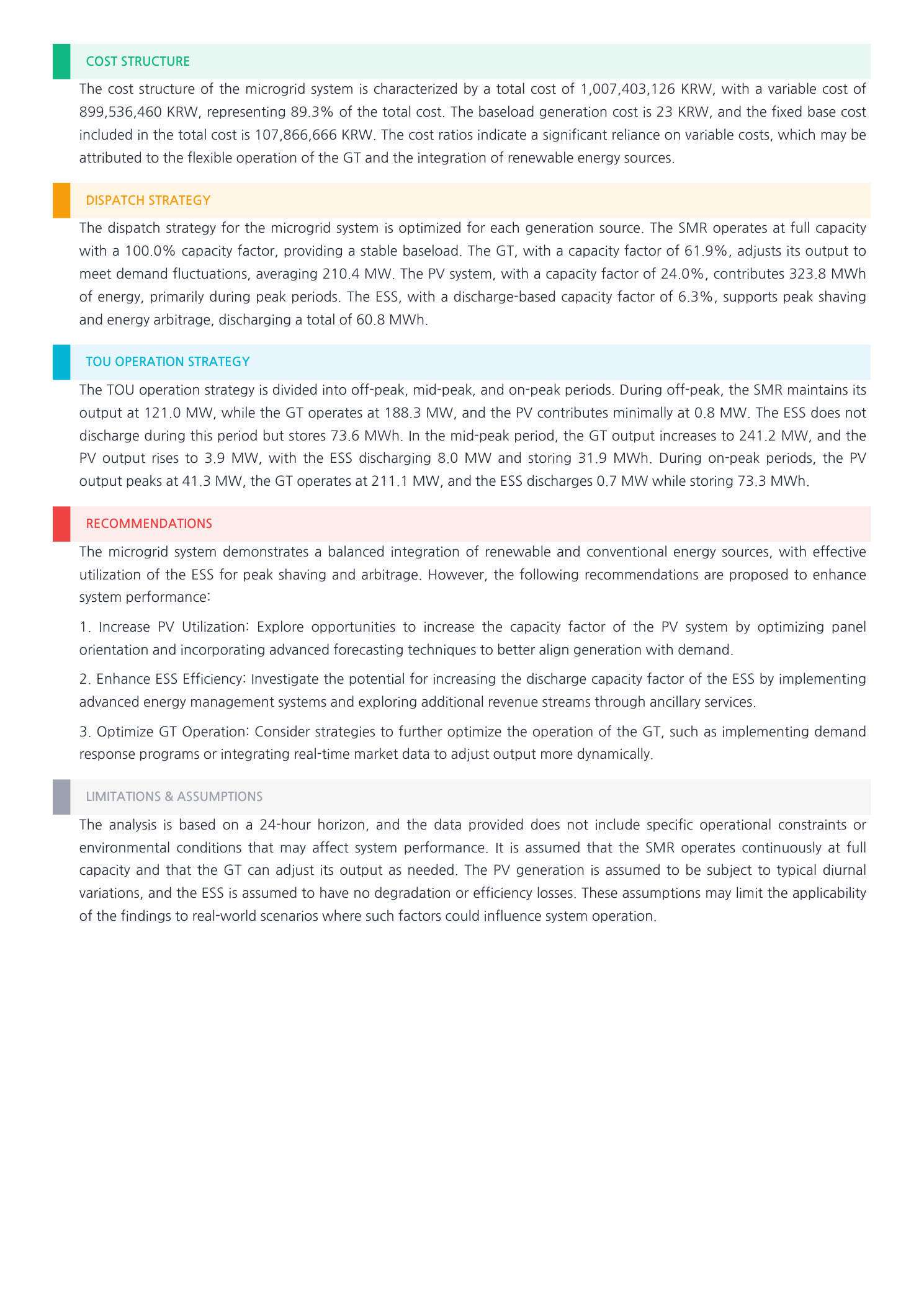 Data Center Energy Dispatch Report — page 2: cost, dispatch and TOU analysis